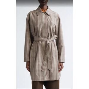 Alice Blue Plaid Trench Coat‎ Duster Jacket Lightweight Belted Tan - Size L